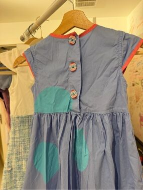 Matilda Jane Light Blue Dress with Teal Circles and Coral Trim
